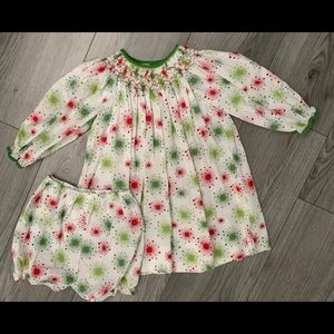Petit Ami smocked holiday dress and bloomers